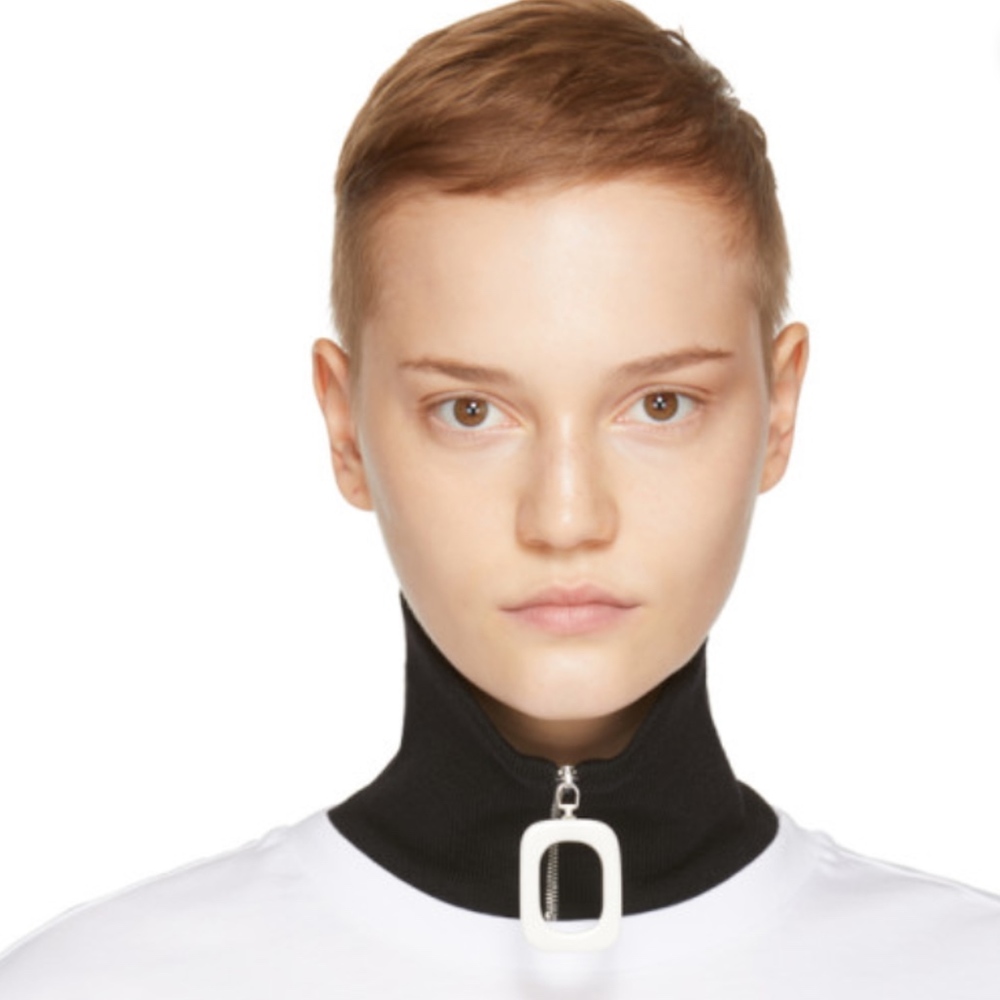 J.W. Anderson Zip-Up Black Collar Neckband DetachableTurtleneck w/ White Square